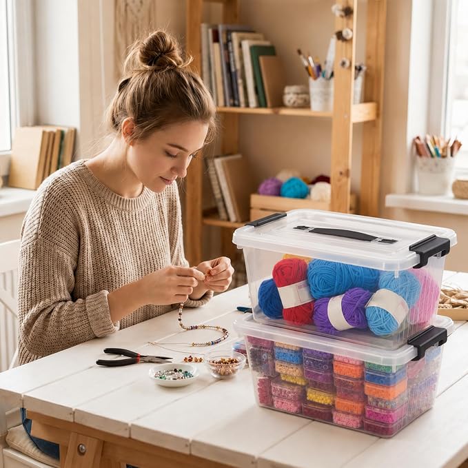 Storage Bins with Lids 6 Pack 7Qt Clear Stackable Organizer Containers