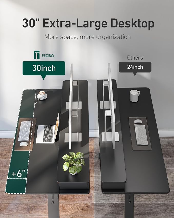 FEZIBO 60 x 30 inch Standing Desk with Drawers, Height Adjustable Electric Workstation, Computer Sit Stand Up Table with Large Storage Shelf 4 Drawers and 2 Hooks, Black