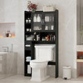 Vabches Over The Toilet Storage Cabinet, Farmhouse Storage Cabinet Over Toilet with Acrylic Doors，Home Space-Saving Toilet Rack, for Bathroom, Restroom, Laundry (Black)