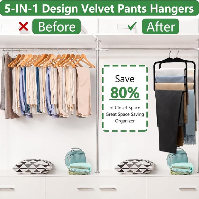 Closet Organizers and Storage,Pants Hangers Space Saving,Al Alloy Hangers for Organization and Storage,Dorm Room Essentials for Guys,Home Organization Scarf Jeans Hangers-2 Pack
