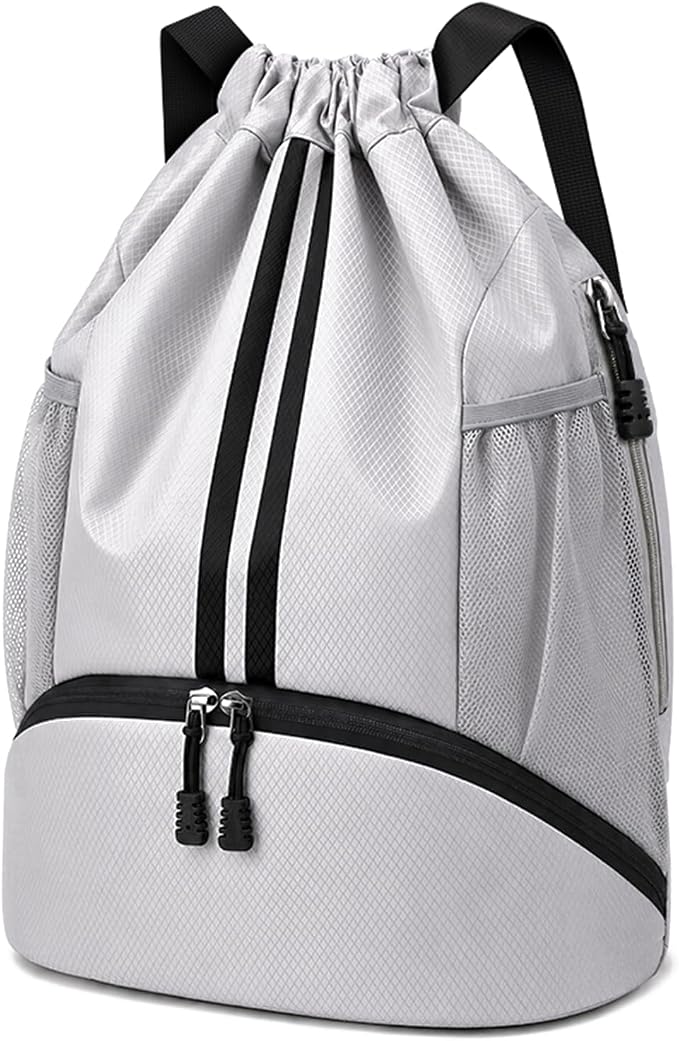 Hoedia Sports Drawstring Backpack - Swim Gym Bag for Women and Men | String Bag with Shoes Compartment and Wet Proof Pocket, Adjustable Wider Shoulder Strap, For Soccer, Basketabll, Volleyball