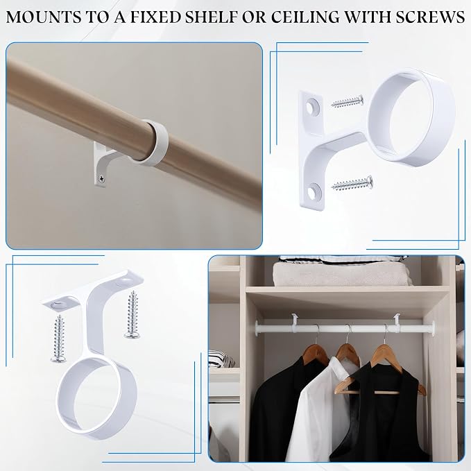 LEIFIDE 2 Pcs 1 5/16 Inch Diameter Round Wardrobe Closet Rod Suspended Center Support with Installation Screws Curtain Closet Rod Ceiling Mount Bracket for Home Wardrobe (White)