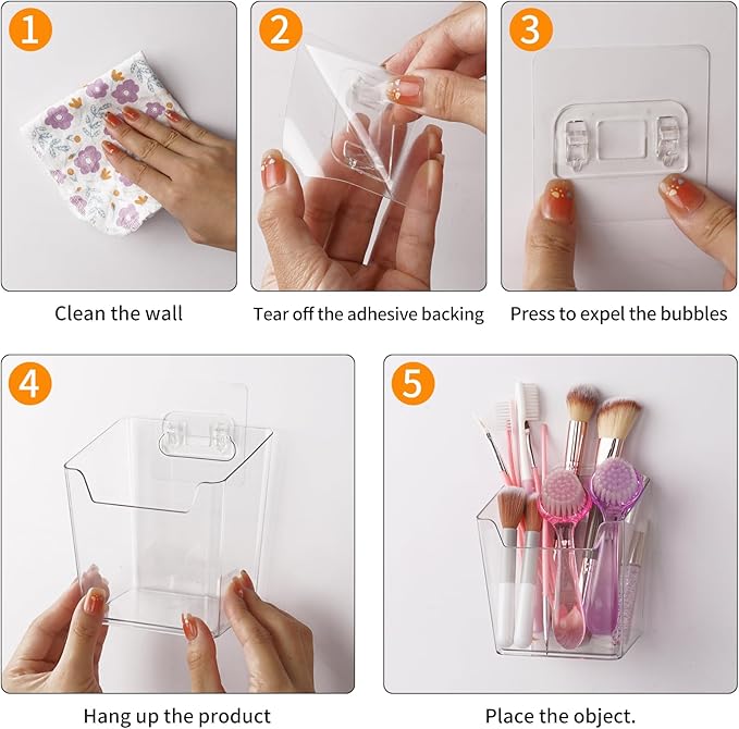 Wall Storage Cups 6 Pack Storage Organizer Holders Square Shape Box Hanging Wall Bins Baskets for Work Bench Craft Room, Office, kitchen, home Organization (Clear)