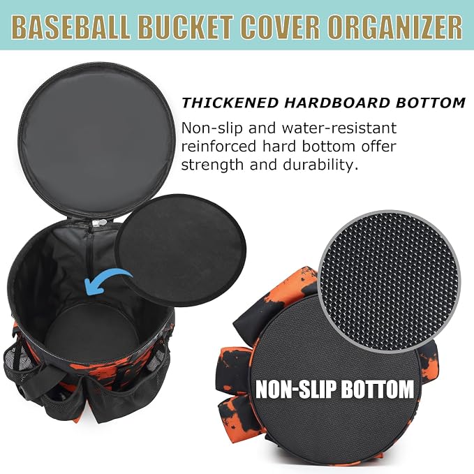 Baseball Bucket Bag Baseball Coaching Accessories Organizer Tactical Style Softball Bucket Bag with Anti-Slip Bottom, Multiple Pockets for Bat, Gloves, Scoreboards