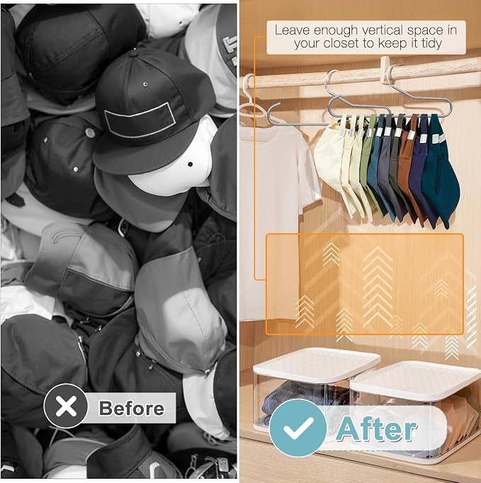 Hat Storage Organizer for Baseball Caps, Non Slip PVC Coating Hat Rack Hangers for Closet Hat Holder Max 10 Hats Closet Organizers and Storage for Cap Purse Belt Tie Bra Grey 2 Pack