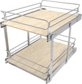 2 Tier Pull Out Cabinet Organizer 17.45" W X 22" D, Wood & Chromed | Full Slide Out Drawers For Kitchen Cabinets, Cabinets Capacity Heavy Duty Caddy, Cabinet Pullout Shelves , Pantry Storage