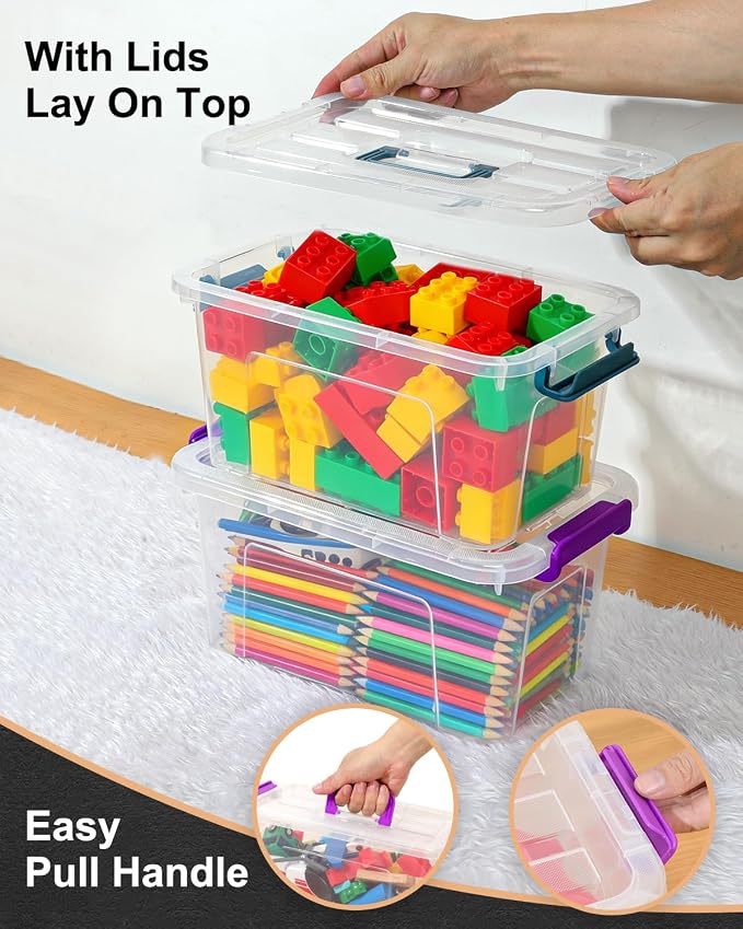 EOENVIVS 6 Pack Clear storage bins with lids, 7 Qt storage containers with lids with Color Buckles, Stackable storage box Set for organizers and storage, Closet, Pantry, Shelves & shoe boxes