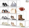10 Pack Acrylic X-Large Sneaker Shoe Storage Display Case Shoe Boxes Clear Plastic Stackable Bins Boot Handbag Organizer Shoe Cabinet with Magnetic Lids,Size 14
