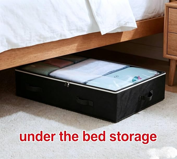 4 Pack Under Bed Storage, Closet Organizers and Storage Containers with Clear Window Foldable Underbed Storage Bags for Clothes,Shoes, Blankets Pillows, Linen Sheets, Black