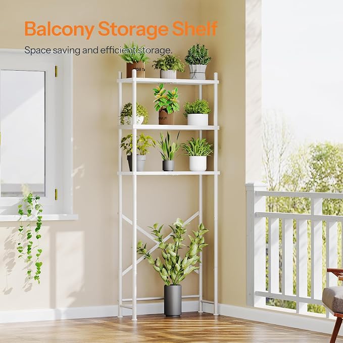 HOOBRO Over the Toilet Storage, 3-Tier Over Toilet Bathroom Organizer, Freestanding Above Toilet Shelf with Adjustable Feet, Space Saving, Easy Assembly, White WW63TS01