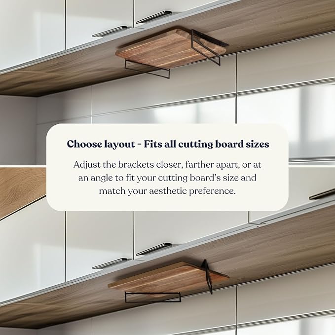 Under Cabinet Metal Cutting Board Rack - 2 Layer Vertical & Horizontal Hanger - Heavy Duty Cutting Board Holder