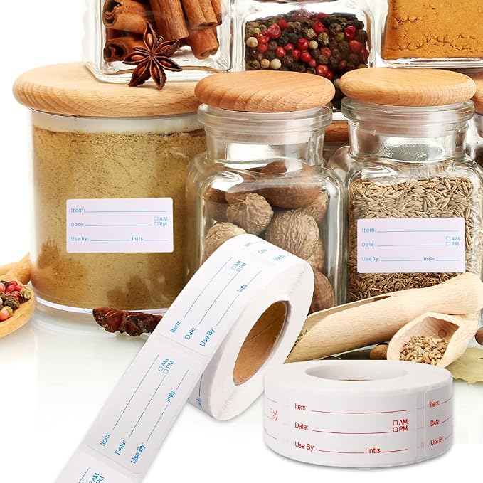 2 Rolls 1000 Pieces Removable Food Labels, 1 x 2 Inch Date Stickers for Freezer, Refrigerator Food Containers - Easy to Write