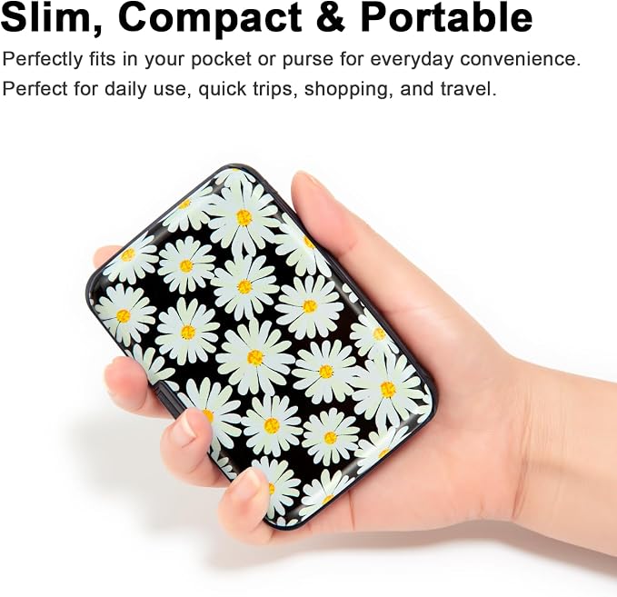 Credit Card Holder, Metal Card Wallet RFID Blocking Mini Slim Aluminum Business Hard Card Case for Women Men (Daisy)
