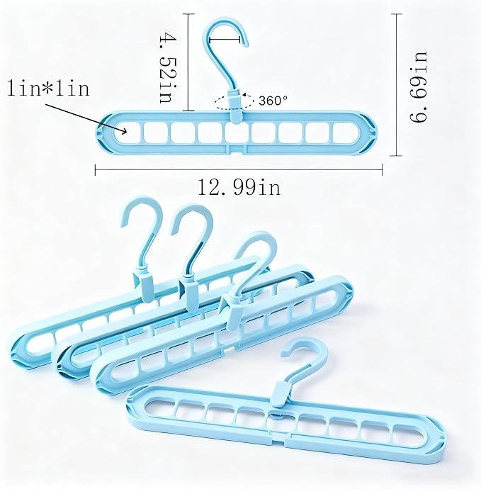 9 Space-Saving Hangers Heavy-Duty PP Plastic Tiered Hanger Organizer with Non-Slip Foldable Design, for Closet (Blue, 10)