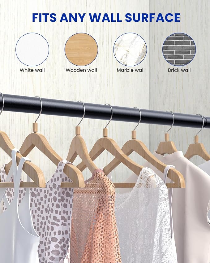Supforce 3 PACK Closet Rods for Hanging Clothes, 17 to 54 Inches Stepless Adjustable Metal Closet Rod, 1.3 Inches Heavy Duty Clothes Hanging Rod for Closet Wardrobes Laundry RV, Black