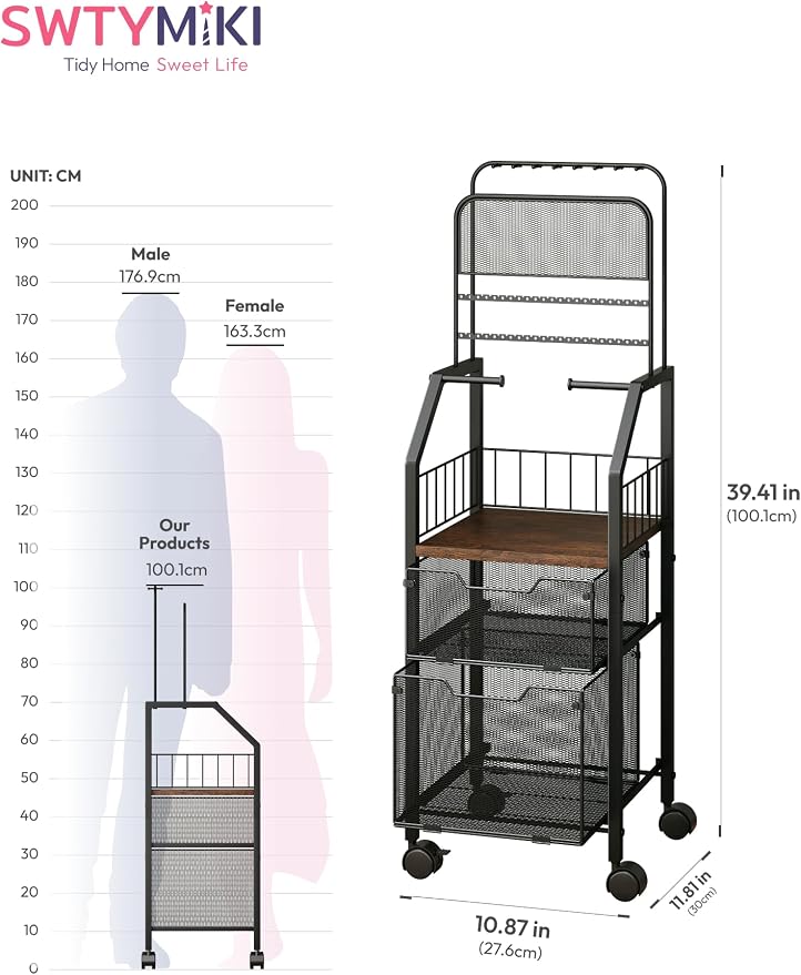SWTYMIKI Jewelry Organizer with Drawers- Metal Jewelry Holder Stand Large Necklace Holder and Earring Organizer Display, Rolling Jewelry Storage Makeup Organizer for Bedroom Vanity Closet Espresso