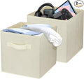 2 Pcs Storage Cubes, 10.5 Inch Collapsible Storage Bins, Fabric Foldable Bins for Organization, Durable Storage Bins for Closet, Shelves, Offices (Beige)