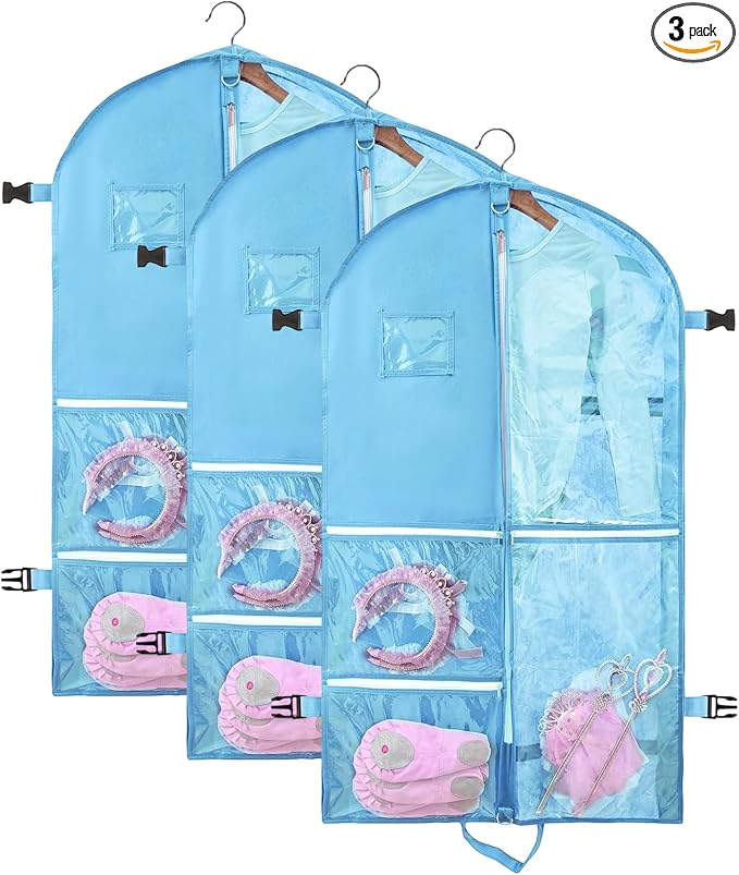 Garment Bag for Dance Costumes, 3 Pack 40 inch Dance Garment Bags for Dancers Hanging Clothes Travel Storage,Kids Dance Recital Bags for Competition,Dance Recital Gifts for Girls