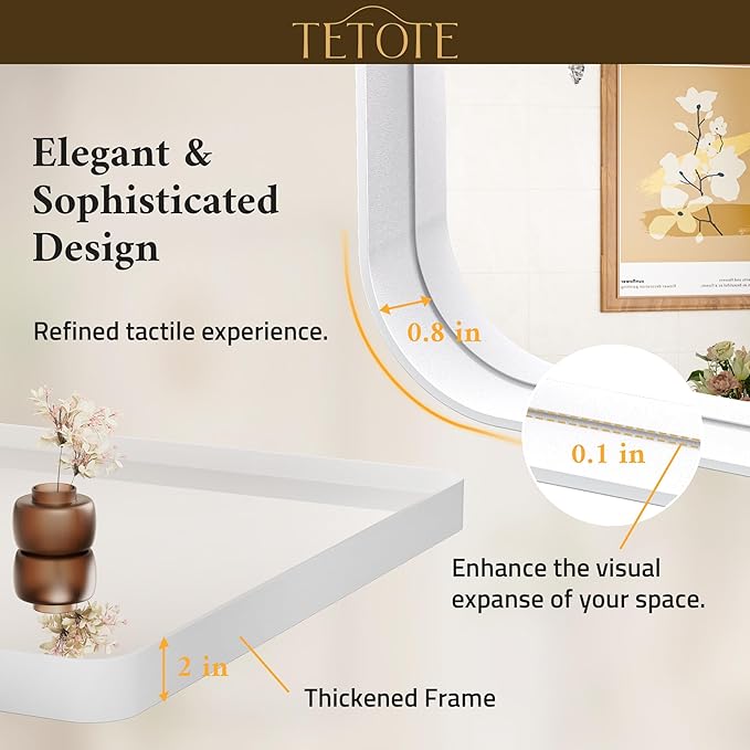 TETOTE 48 x 36 White Mirror for Bathroom Metal Frame Wall Mounted Rectangle Mirror for Vanity with Sandy Textured Surface(Horizontal/Vertical)
