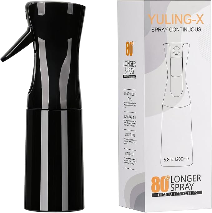 hair spray bottle, ultra-fine spray continuous spray bottle (200ml/6.8oz), used for hair design, vegetation, cleaning and skin care - empty, reusable (Pure Black)