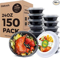 Glotoch Round Reusable Meal Prep Containers with Lids, 24 oz, 150 Pack | To Go Food Containers in Bulk, Microwave, Freezer and Dishwasher Safe, Leak-Resistant, for Salads, Lunches and Leftovers