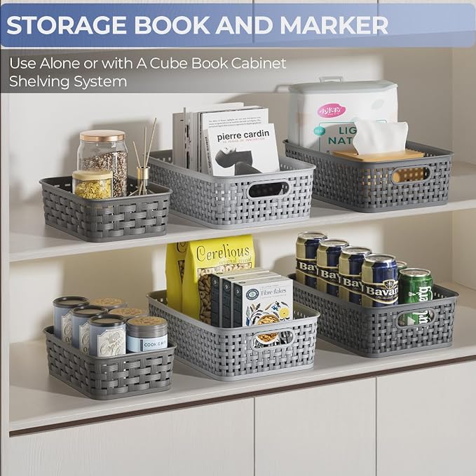 12 Pack Plastic Storage Baskets, Small Baskets for Organizing, Plastic Storage Bins Wicker Pantry Organizer Bins Household Toys for Laundry Room, Bedrooms, Kitchens, Cabinets, Countertops | Plastic, Storage Bins, Wicker, Pantry Organizer, Household Toy...