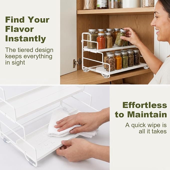 4-Tier Spice Rack Organizer for Cabinet, Adjustable Tiered Seasoning Holder, Metal Spice Shelf Organization for Kitchen, Countertop Cupboard Pantry, Space Saving Storage Shelf, Stepped Display Riser