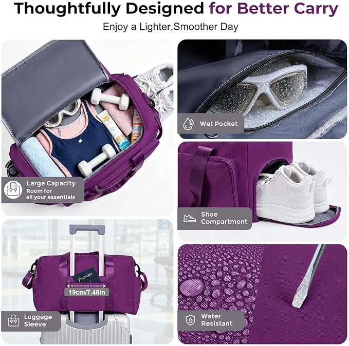 FIORETTO Women's Gym Duffle Bag with Shoes Compartment, 30L Capacity, Ideal for Travel, Gym, Sports, Duffel, Weekender