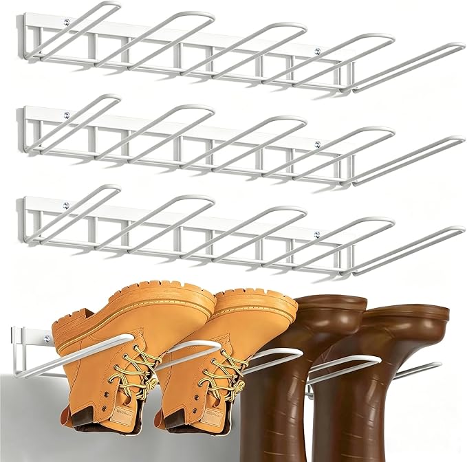 Boot Rack - 8-Pair Wader Hangers Wall Mount Cowboy Boot Hangers - Wall Boots Holder Storage Organizer for Closet, Entryway, Indoor, Garage 4 Pack,White