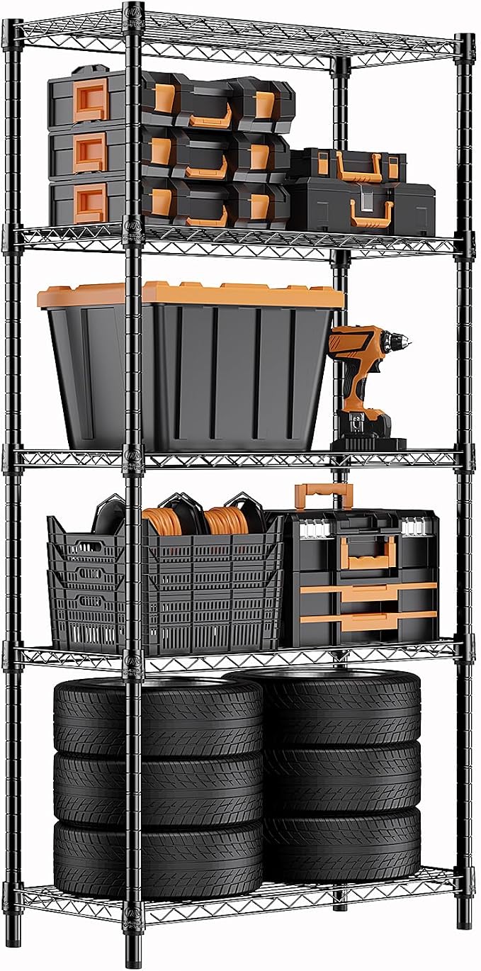 M MZG 1250 lbs Storage Shelving Utility Shelving Unit 5-Tier Utility Shelving Unit Steel Organizer Wire Rack for Home,Kitchen,Office (13.7" D x 23.6" W x 62.4" H)