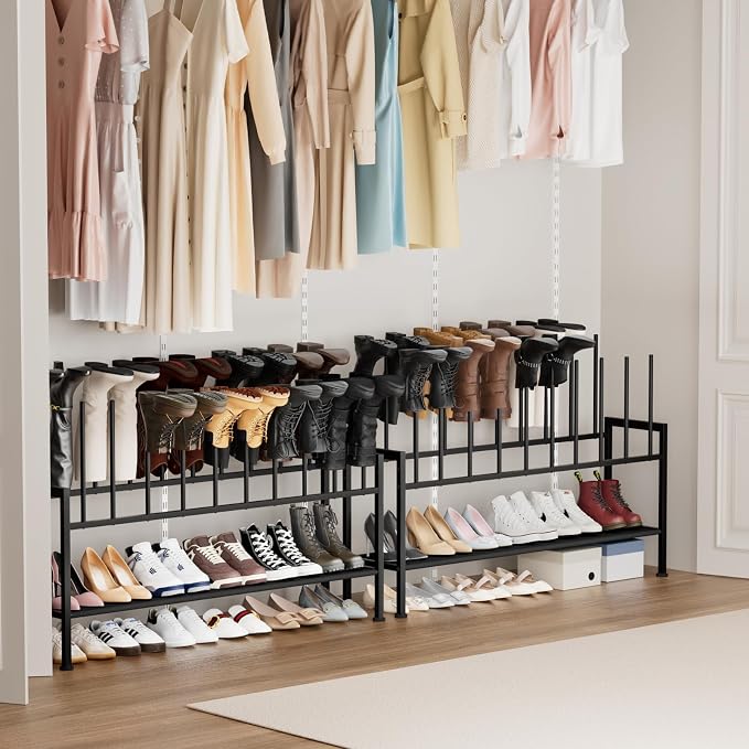 DIMJ Boot Rack 3-Tier - Black Metal Boot Storage Rack for Tall Boots Organizer Shoe Rack for Boots, Sneakers, High-Heel, Entryway, Fit for 10 Pairs, Black