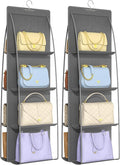 2 Packs 8 Pockets Grey Handbag Hanging Purse Organizer for Closet, Purse Storage, Purse Hanger and Handbag Organizer for Space Saving