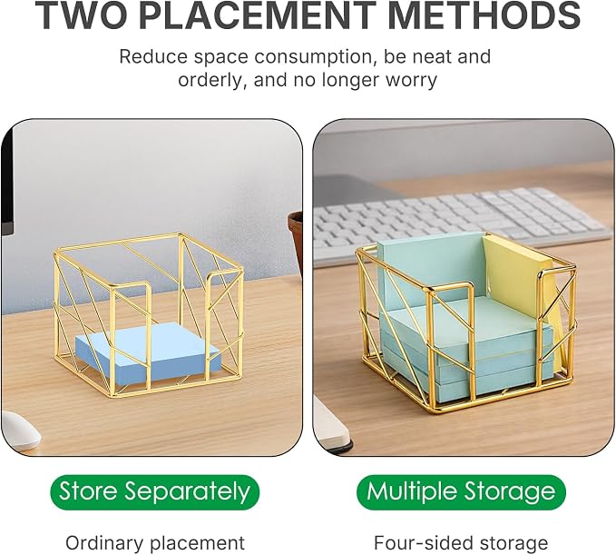 Gold Desktop Organizer - Multi-Functional Sticky Note Holder, Memo Note Cube for Office & Home, School, Desk Supplies