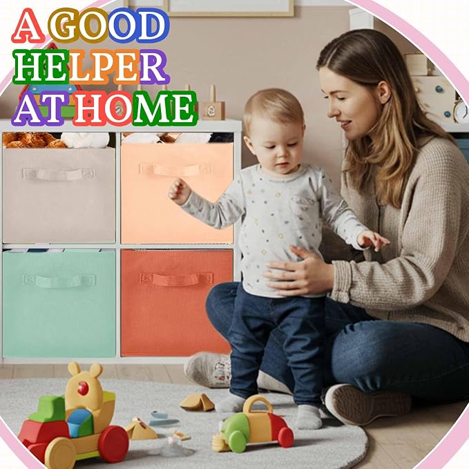 Yinder 6 Pcs Cube Storage Bin 10.5''x10.5''x11'' Storage Bins for Playroom Decor Colorful Bins for Kids Foldable Baskets for Nursery Organizer Boxes Fabric Boxes (Pastel Colors)