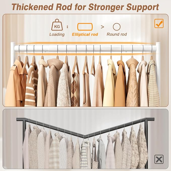 EAGMAK Heavy Duty Clothes Rack Load 268 LBS, 31.5 inch Hanging Rod, White | Metal Frame, Stable Base, Compact Size, Rolling Smooth, For Bedroom Closet Entryway Laundry Living Room Home Garage Storage
