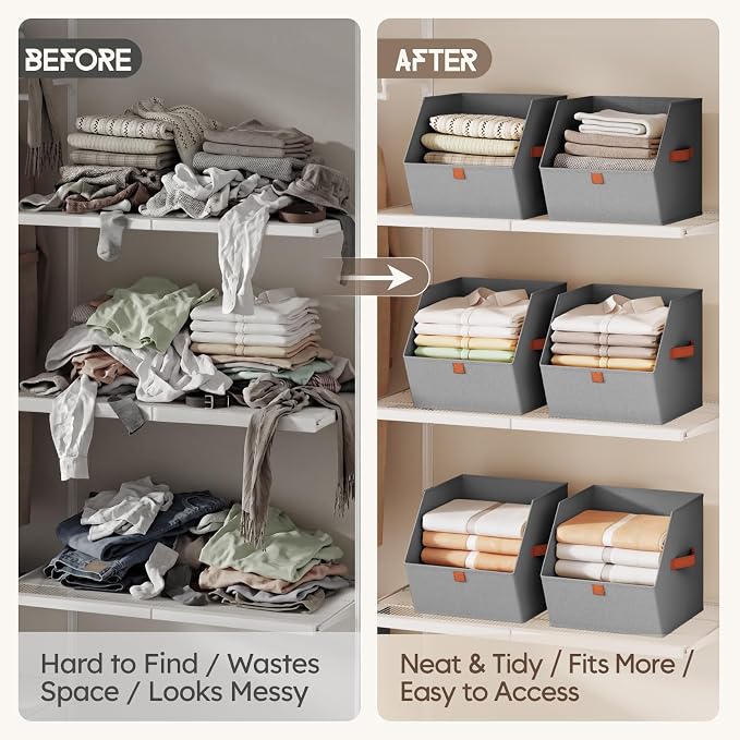 Homsorout Fabric Closet Storage Cubes - 10 Pack Square Storage Bins with Dual Handles for Clothes, Towels, Toys, Cube Storage Organizers for Bedroom, Nursery, Shelves, Closet, Small Spaces, Grey