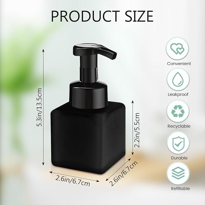 15 Pcs 8.5 oz Foaming Soap Dispenser Plastic Foaming Pump Bottle, Refillable Dispenser with Plastic Pump, Empty Hand Bottles for Liquid Soap, Shampoo, Bathroom,Hotel,Restaurant (15, Black)