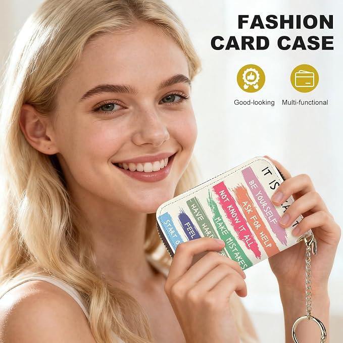 Credit Card Holder for Women,Small Rfid Wallet with Keychain Zipper,Cute PU Leather Card Case Wallet，Accordion Credit Card Wallets Gift,Color font