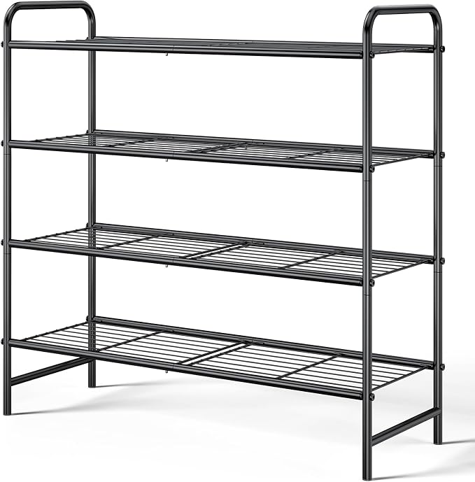 Kitsure Shoe Rack - Stainless Steel Shoe Organizer, Sturdy Shoe Rack for Closet and Front Door Entrance, Free Standing Shoe Shelf, Closet Organizers and Storage, 25.6" Wide - 4 Tier, Black