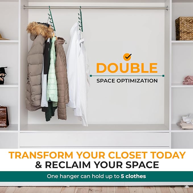 CraftyCrocodile Space Saving Hangers for Clothes - 6 in Pack, Heavy Duty Plastic, Multi Closet Space Savers for Shirts, Pants, Jeans, Sweaters - Hanger Organizer Space Saver