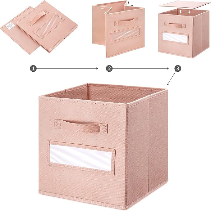 Fabric storage cubes (Set of 8) 11 Inch Cube Storage Bin, Cube storage with 8 Labels Window Cards & a Pen, Foldable cube organizer bins,11x11 Storage bin, Cubby Organizer Boxes, Pink