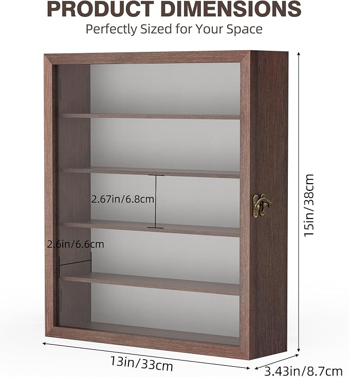 TJ.MOREE Sunglass Organizer Wall Mounted Glasses Holder Display Case 5 Tier | 13 x 15 inches Wooden Storage Box for Multiple Pairs Eyeglasses Sports Sunglasses