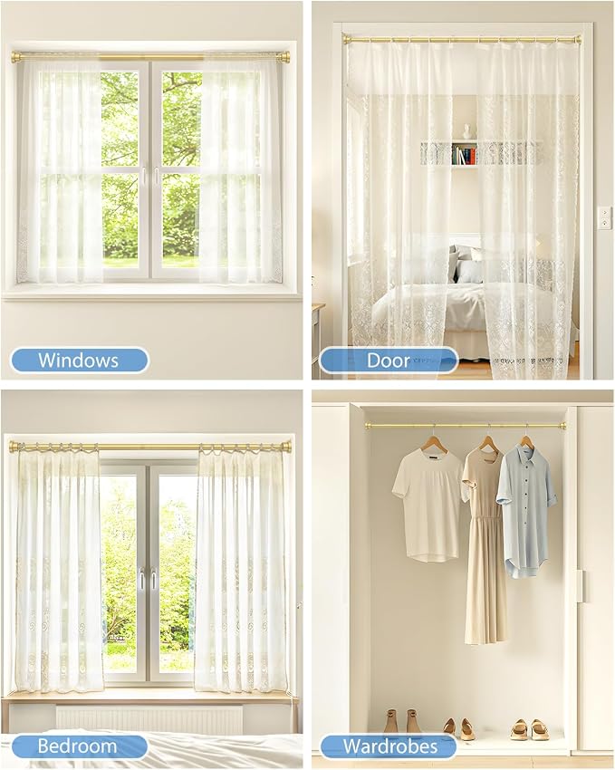 Tension Curtain Rod No Drilling Gold Spring Tension Rods for Windows 31 to 75 Inch Adjustable Curtain Rod Expandable Pressure Curtain Rod Shower Rods for Bathroom,Kitchen,Doorway