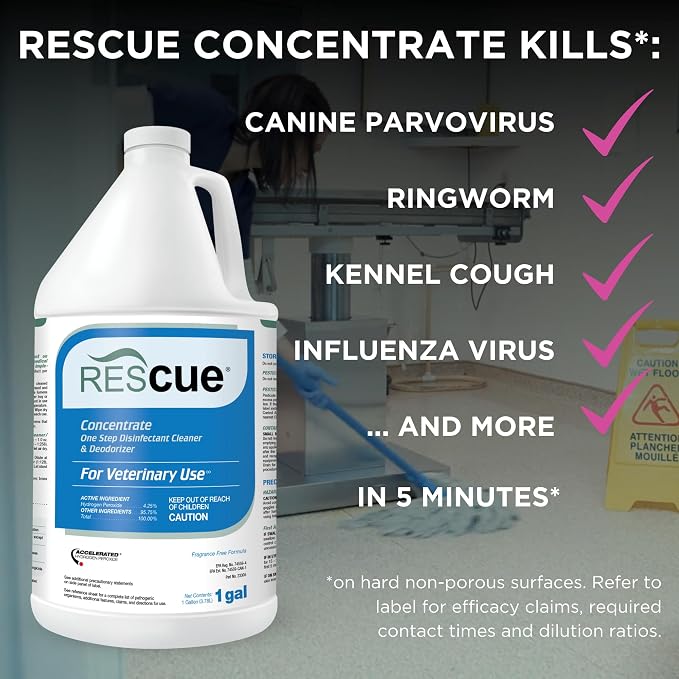 REScue One-Step Disinfectant Cleaner & Deodorizer, For Veterinary Use, Animal Shelters, Pet Foster Homes, Kennels, Litter Box, Concentrate, 1-Gallon