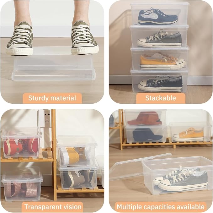 6 Qt 6 Pack Latching Storage Box,Plastic Clear Storage Bins With Lids | Transparent View,Stackable,Clear,Space-Saving,Durable,See Through,Plastic,,Dust Protection
