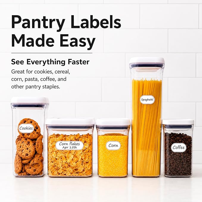 Waterproof Kitchen Labels for OXO POP Food Storage Containers and Home Organization, Pack of 64