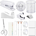 Office Supplies,Desk Accessories, Stapler and Tape Dispenser Set for Women with Stapler, Tape Dispenser, Staple Remover, Staples, Clips, Scissor and Tabs,Gift for Students, Coworkers