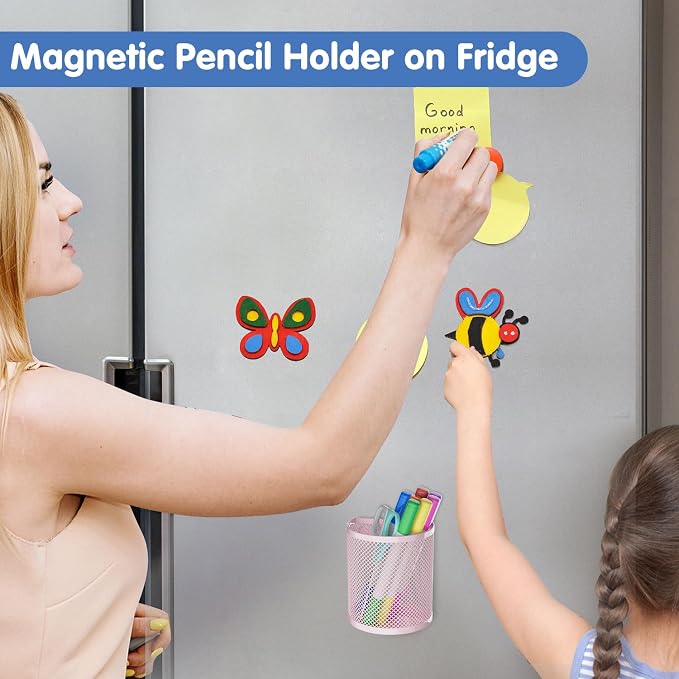 LUCYCAZ Magnetic Pencil Holder - Locker Accessories, 2 Pack Magnetic Pen Holder for Refrigerator for Home School and Office (Pink)