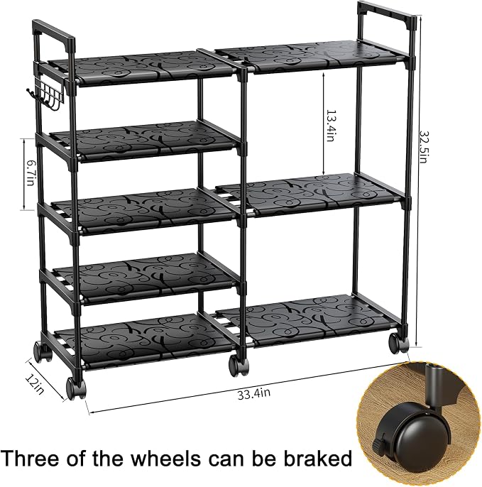 CSXGBAB Shoe Rack Organizer, 5-Tier Large Shoe Stand with Wheels Easy to Mobile Tall Shoe Storage Shelf for Closet, Entryway or Garage for 16–18 Pairs