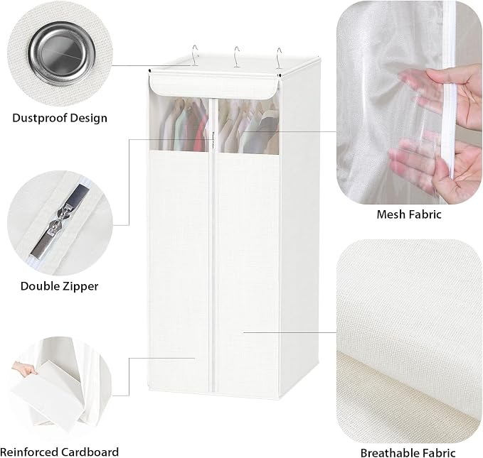 Univivi Cotton Garment Bag 40 Inch, Large Garment Bags for Hanging Clothes with Clear Mesh Window, Breathable Garment Bag for Dresses, Coats, Gowns, Shirts, Suits